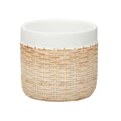 Maceta blanca de cemento efecto ratán 12cm