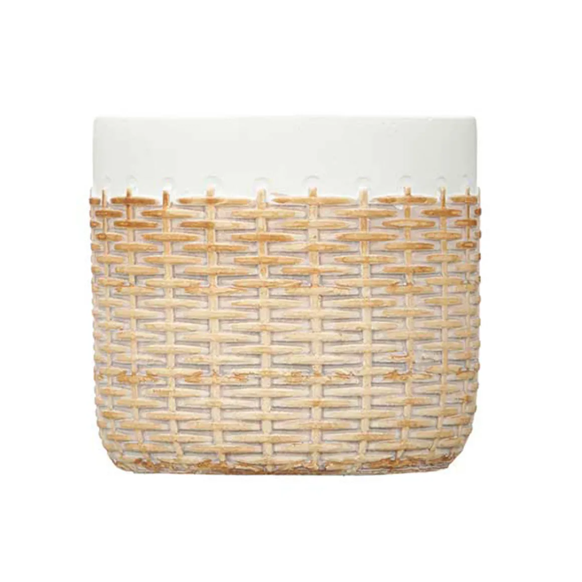 Maceta blanca de cemento efecto ratán 12cm