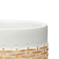 Maceta blanca de cemento efecto ratán 12cm