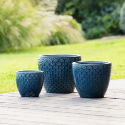 Maceta De Cerámica Flor Azul 30x25Cm