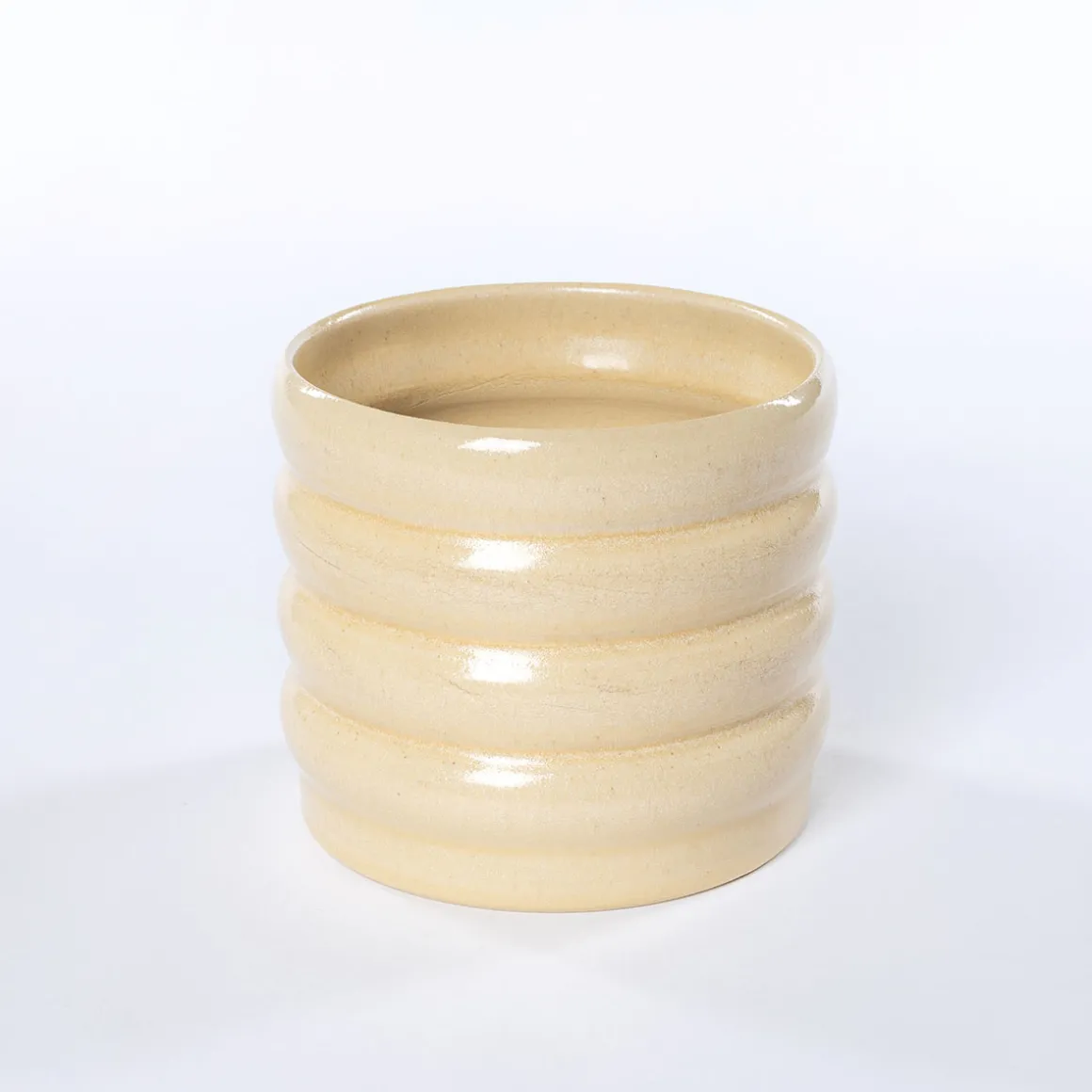 Maceta De Cerámica Ondulada Beige 12.9cm
