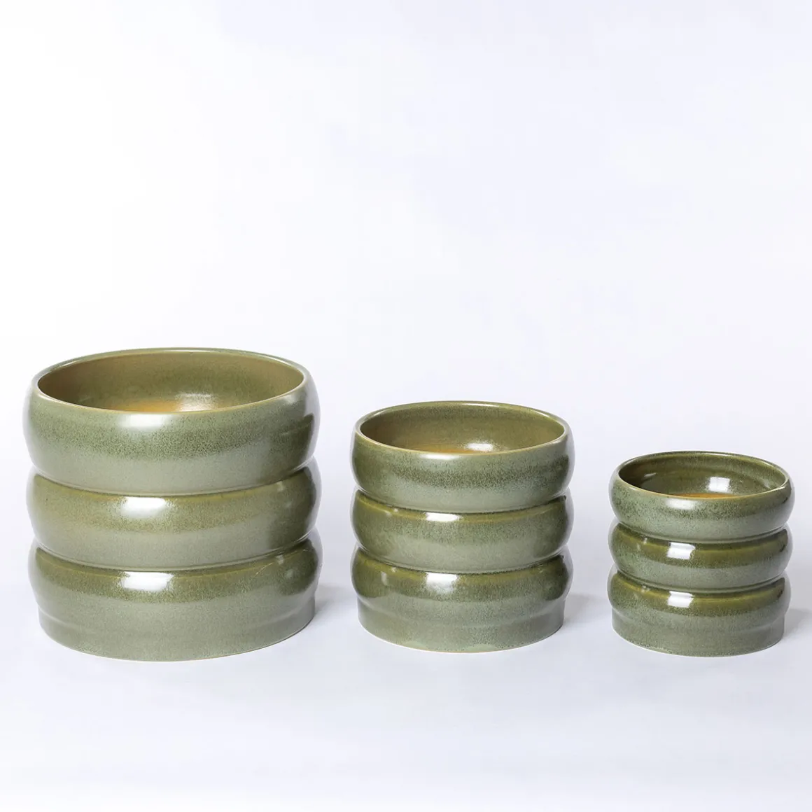 Maceta De Cerámica Ondulada Verde 12.9cm