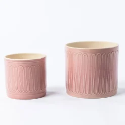 Maceta De Cerámica Rosa De Rayas 14.5cm