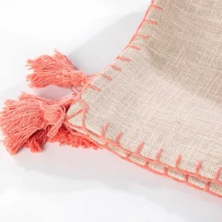 Manta crudo con borlas rosa 120x160cm