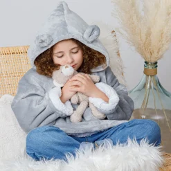 Manta Sudadera Capucha Oso Gris 60x95Cm