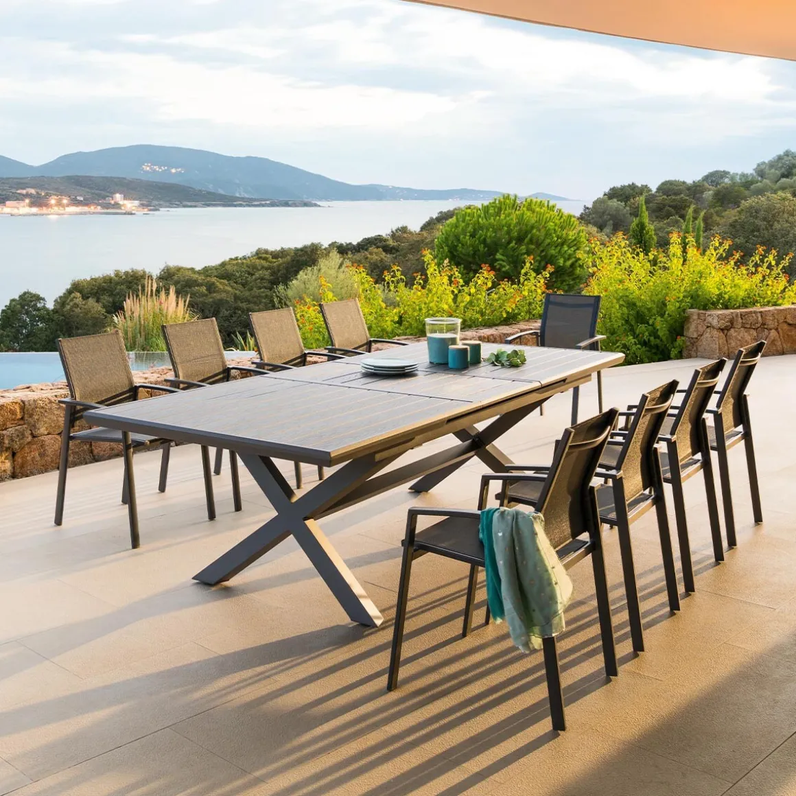 Mesa extensible AXIOME gris ardósia 220-279cm