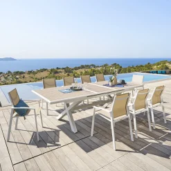 Mesa extensible AXIOME lino y blanco 220-279cm