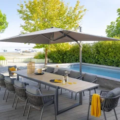 Mesa extensible CORVO de aluminio y madera acacia