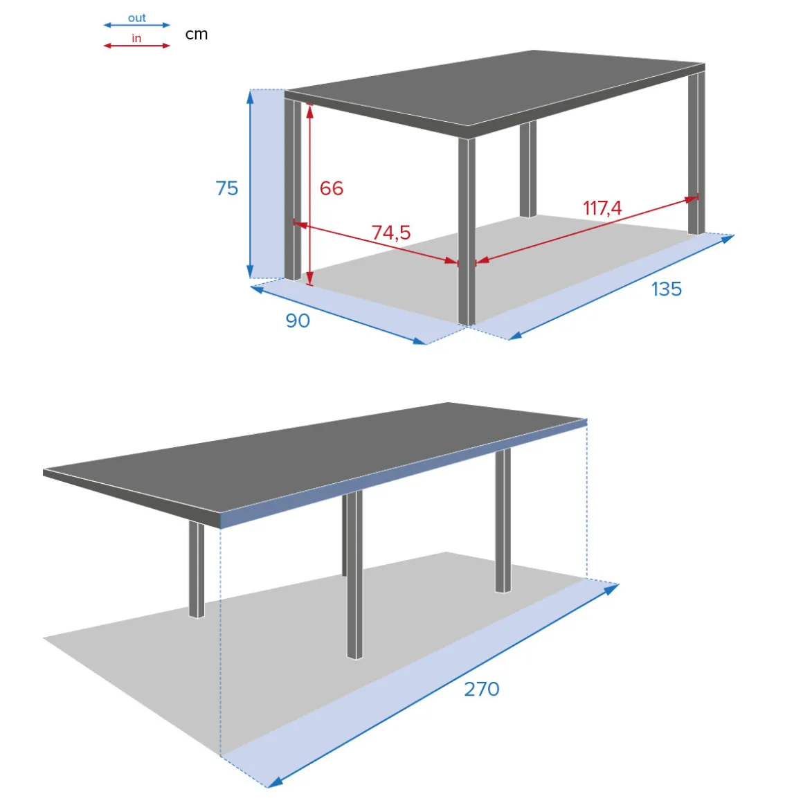 Mesa extensible PIAZZA gris graphite 135-270cm