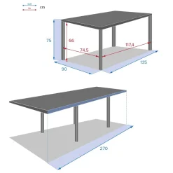 Mesa extensible PIAZZA gris graphite 135-270cm