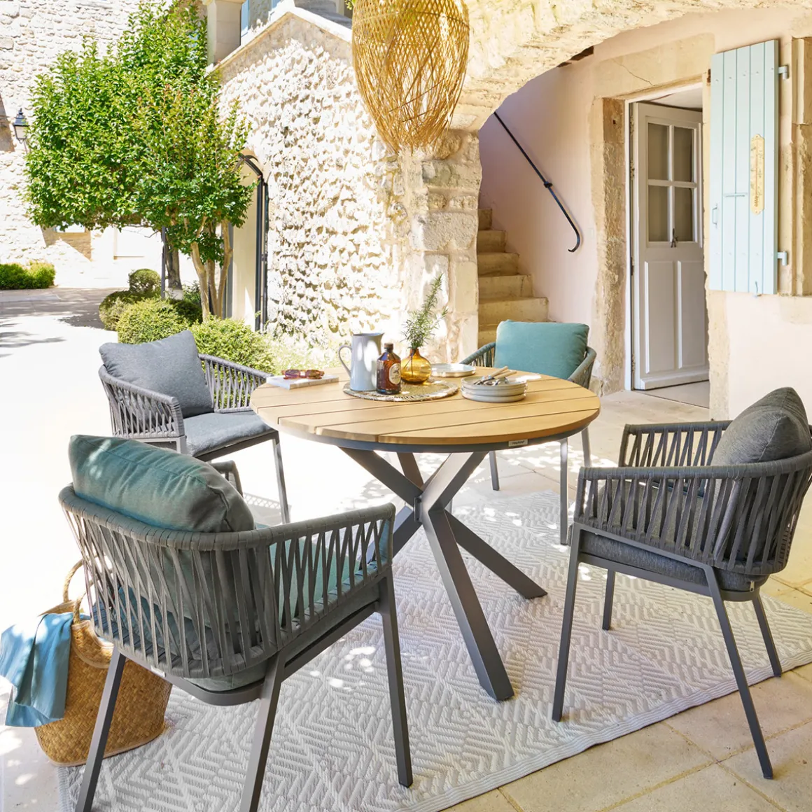 Mesa ORIENGO redonda graphite de madera acacia