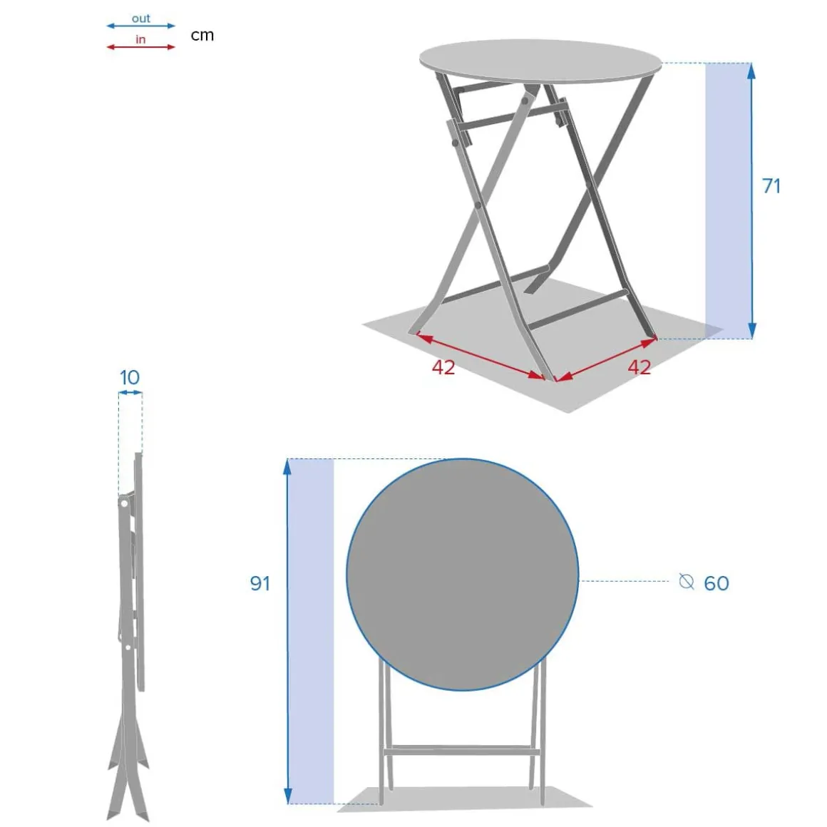 Mesa plegable GREENSBORO redonda gris