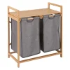 Mueble para baño de bambú con 2 cestas para ropa