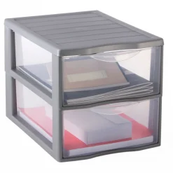 Organizador C/2 Cajones A4 Plástico Gris