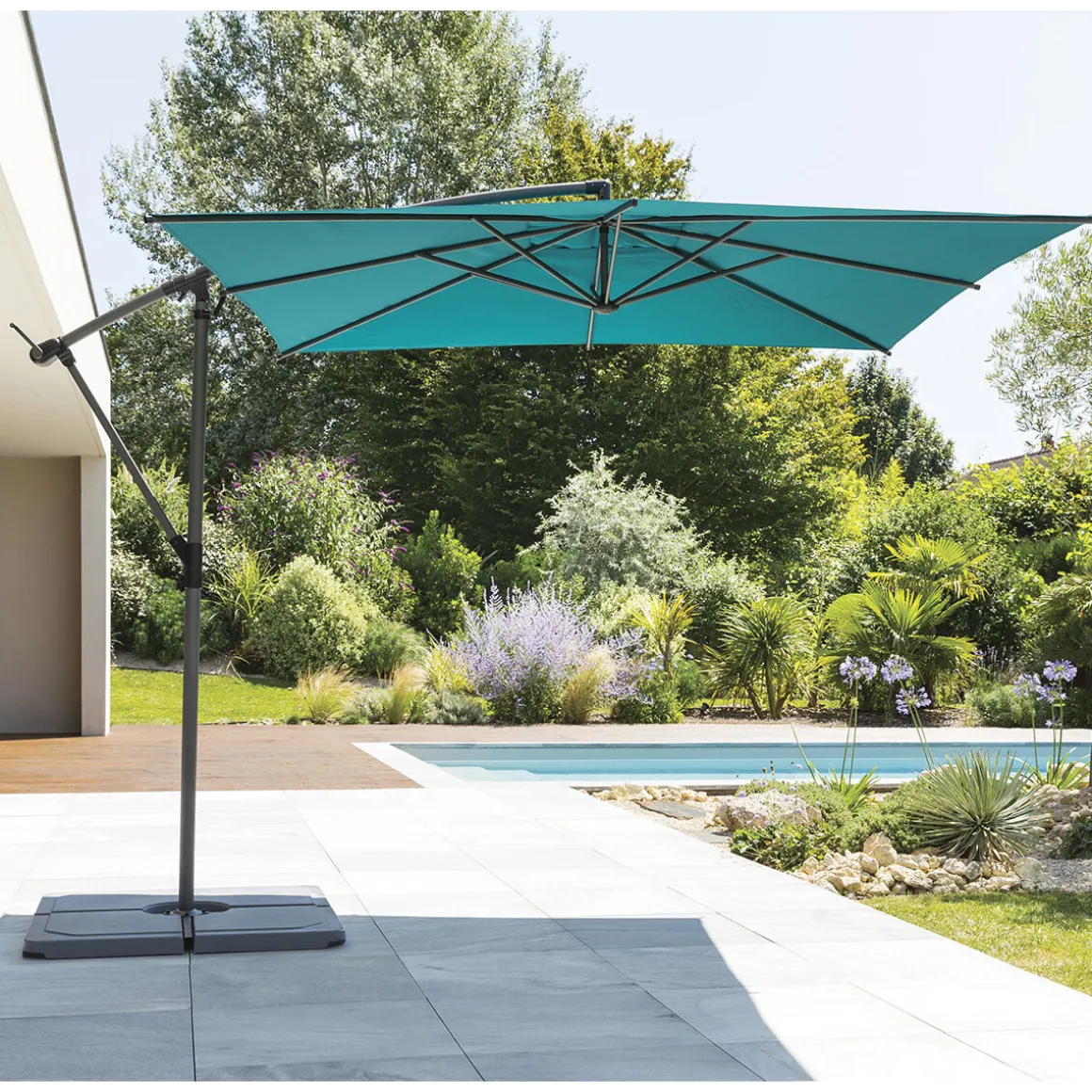 Parasol excéntrico MANOA azul canard 2.5x2.5m