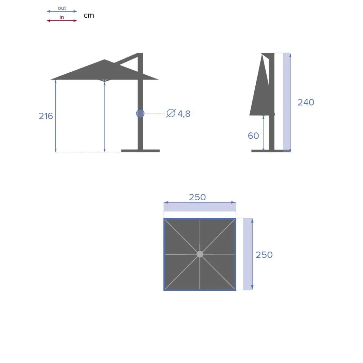 Parasol excéntrico MANOA verde oliva 2.5x2.5m