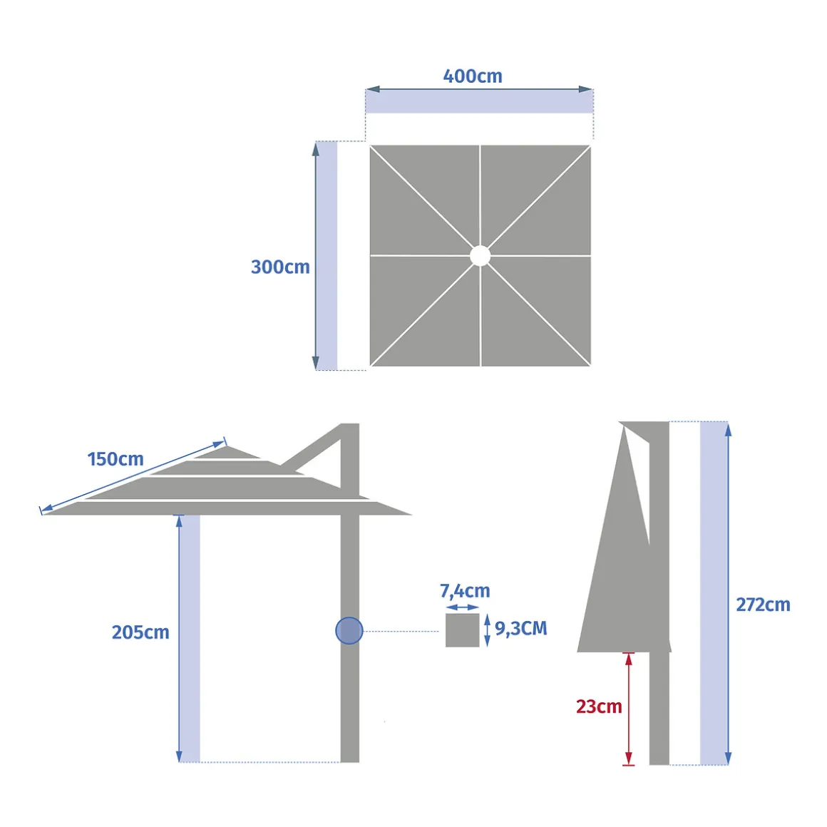 Parasol MELHIA color lino 4x3m