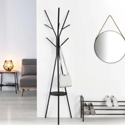 Perchero De Pie De Madera/Metal Negro