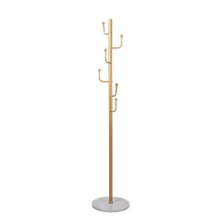 Perchero de pie dorado con 6 ganchos y base marmól