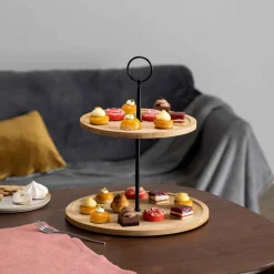 Plato de Servir de Bambú con 2 Niveles