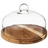 Plato para tarta con tapa vidrio+base acacia 30cm