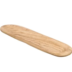 Plato Presentación Ovalado Beige Y Madera Quemada