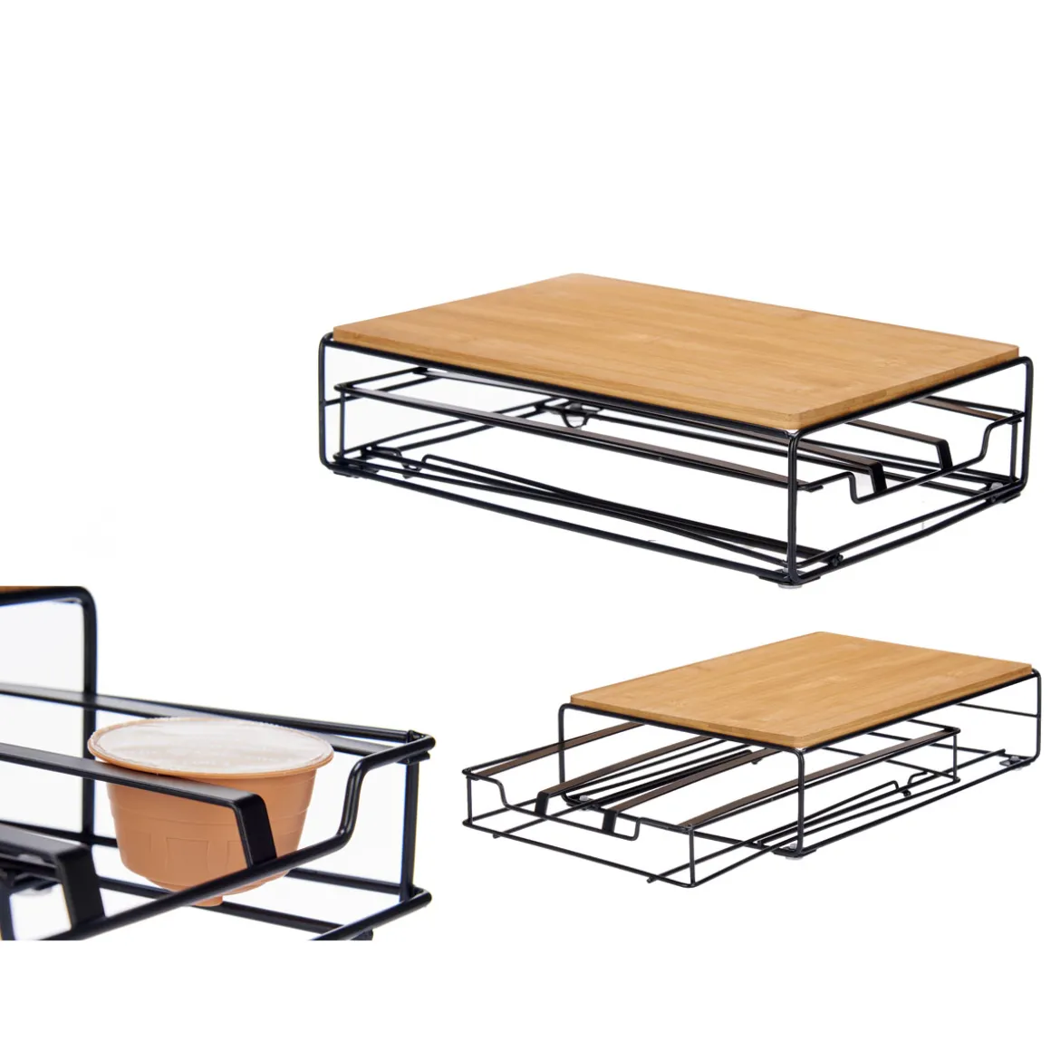 Portacápsulas Café Metal/Bambú 15 Pzas