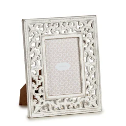 Portarretrato Madera Tallada Blanca 10x15cm