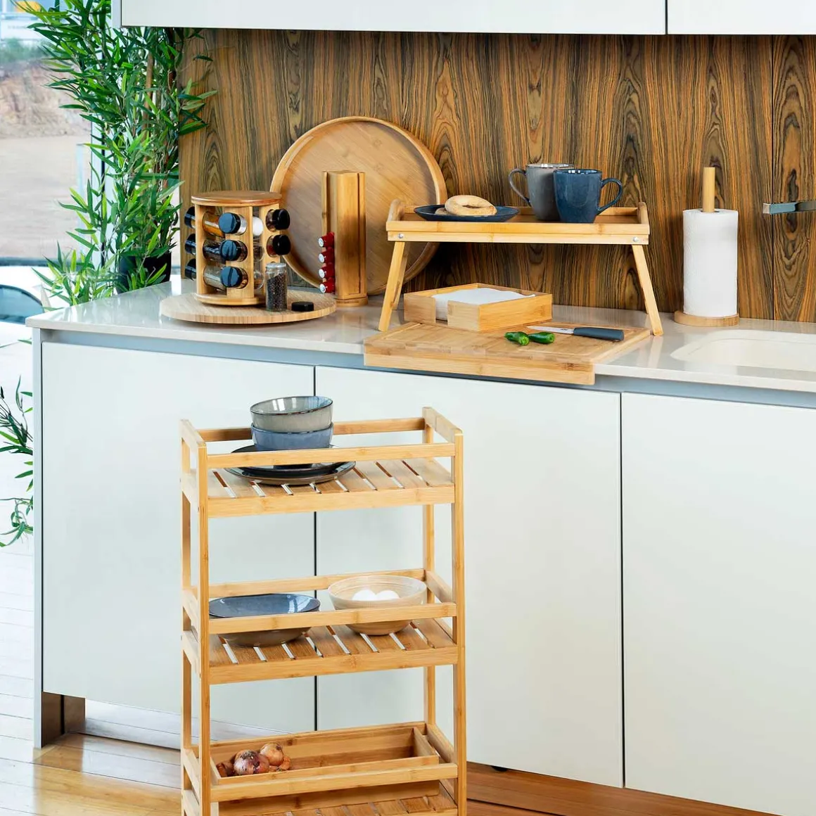 Portarrollos de cocina de bambú