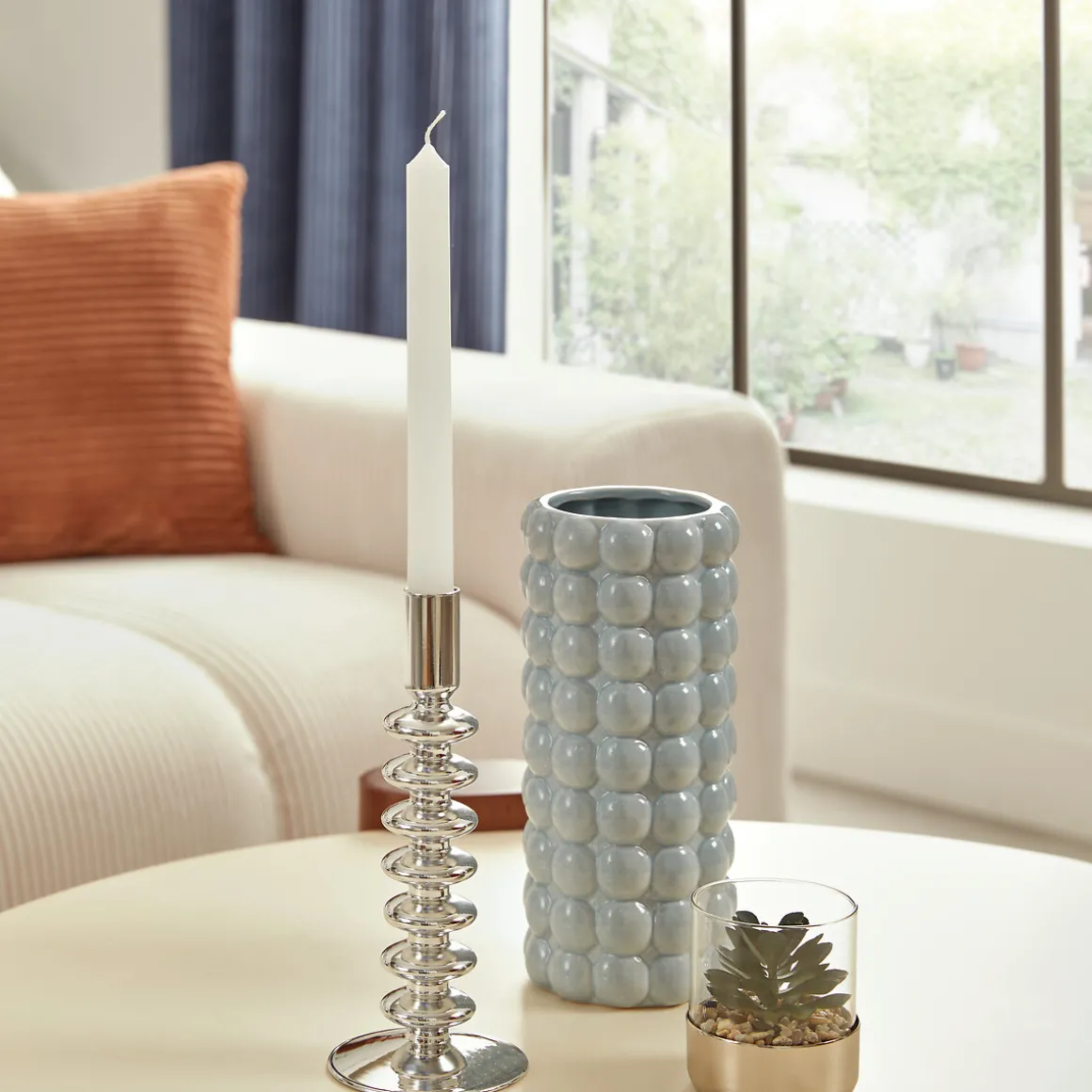 Portavelas SKY plateado de vidrio