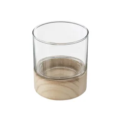 Portavelas Vidrio Base Madera 10x11.5Cm