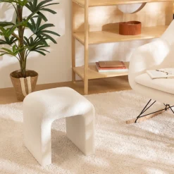 Puf Bouclee Blanco 41x35.5x43Cm