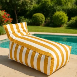 Puf sofa impermeable rayas blancas y amarillas