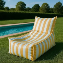 Puf sofa impermeable rayas blancas y amarillas