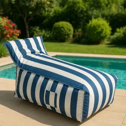 Puf sofa impermeable rayas blancas y azules