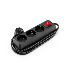 Regleta eléctrica negra 3 tomas con interruptor