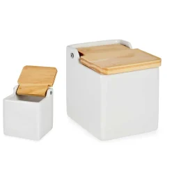Salero Cerámica Tapa Madera 500Ml