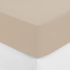 Sábana bajera beige ajustable de algodón percal