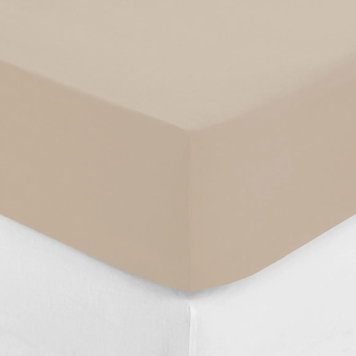 Sábana bajera beige ajustable de algodón percal