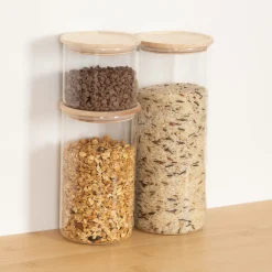 Set 3 tarros de vidrio con tapa de madera