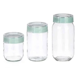 Set de 3 frascos de vidrio verde 425ml/660ml/1l