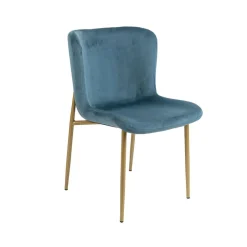Silla GIO de terciopelo azul con patas de metal