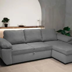 Sofá cama DRESDEN con arcón y chaise longue gris