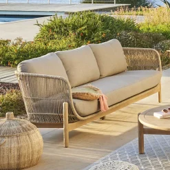 Sofá DEONA gris pardo de madera acacia 3 plazas