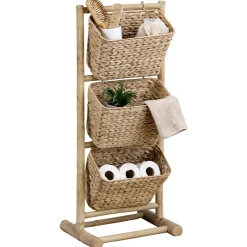 Soporte de ducha de bambú con 3 cestos jacinto