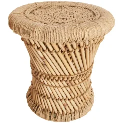 Taburete beige de bambú y cuerda 32Cm