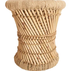 Taburete beige de bambú y cuerda 32Cm