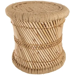 Taburete beige de bambú y cuerda 38cm