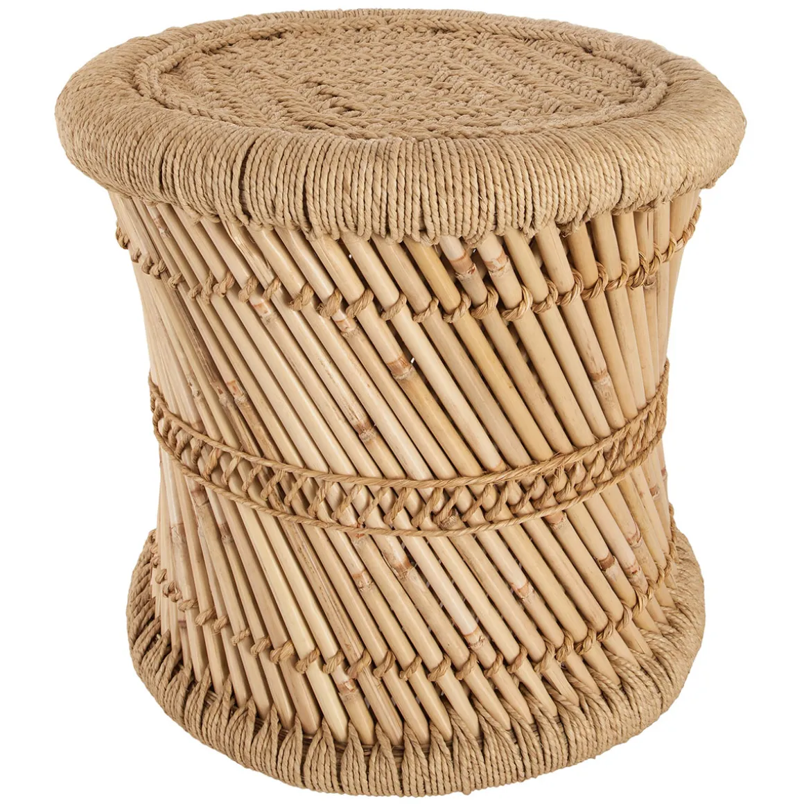 Taburete beige de bambú y cuerda 38cm