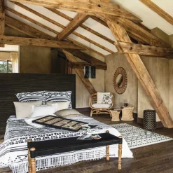 Taburete beige de bambú y cuerda 38cm